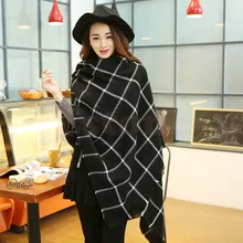 A40 1X Hot Women Lady Blanket Black White Plaid Cozy Checked Tartan Scarf Wrap Shawl