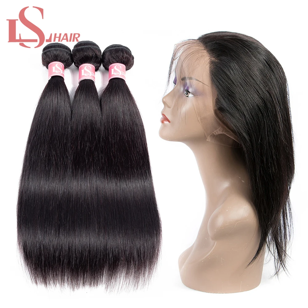 LS волосы перуанские remy человеческие волосы 3 пучка с фронтальной шнуровкой 360 закрытие 8-26 дюймов предварительно сорванные Бесплатная