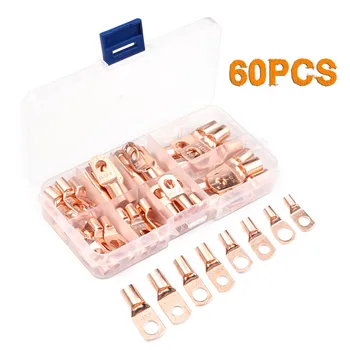

60 PCS Copper Lug Ring Wire Connectors Bare Cable Electric Crimp Terminal SC6-25 Ring Connector