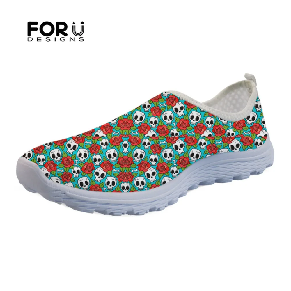 

FORUDESIGNS Flats Shoes Women 3D Skull Pattern Spring Summer Female Fashion Air Mesh Comfortable Super Light Beach Loafers Girl