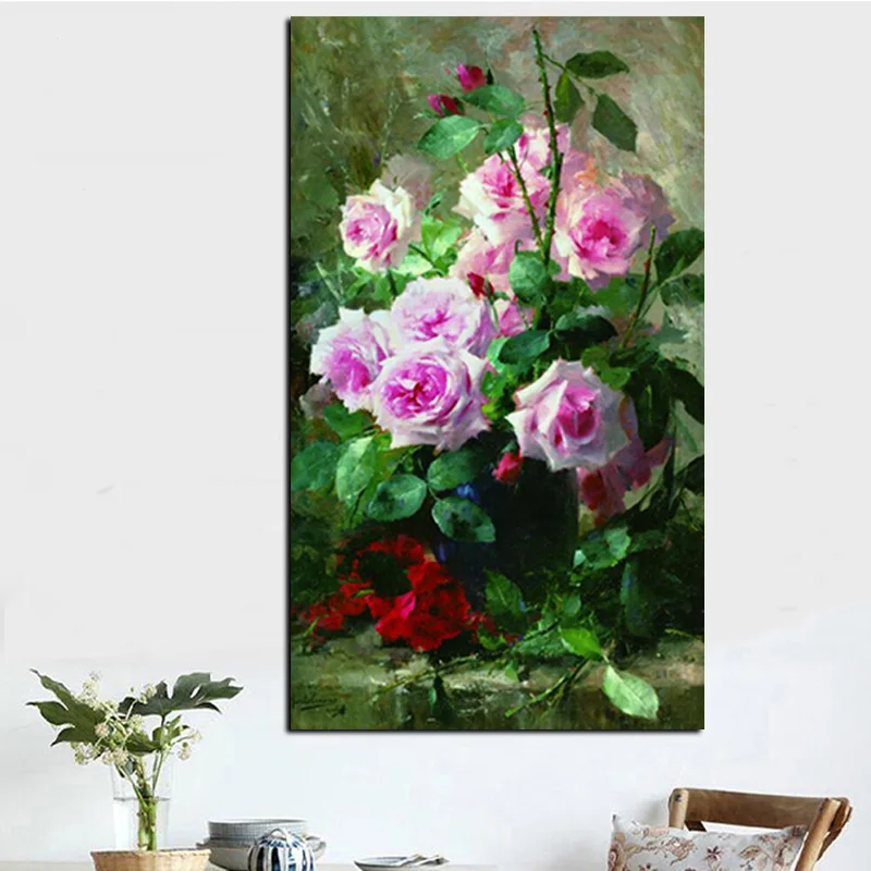 HD Print Modern Watercolor Flowers in Vase Floral Oil Painting on Canvas Poster Wall Picture for Living Room Sofa Cuadros Decor