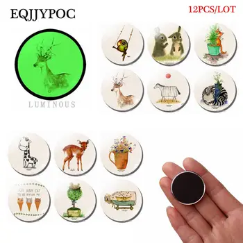 

Cartoon Animal Fridge Magnet Glass Parrot Elk Cat Zebra Rabbit Duck Giraffe Luminous Stickers for Refrigerator for Home Decor