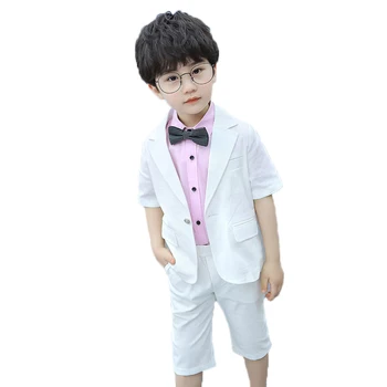

2019 New Flower Boys Formal Suits Summer 2pcs Short Sleeve Blazer+Shorts Children Kids Wedding Birthday Dress Clothing Set