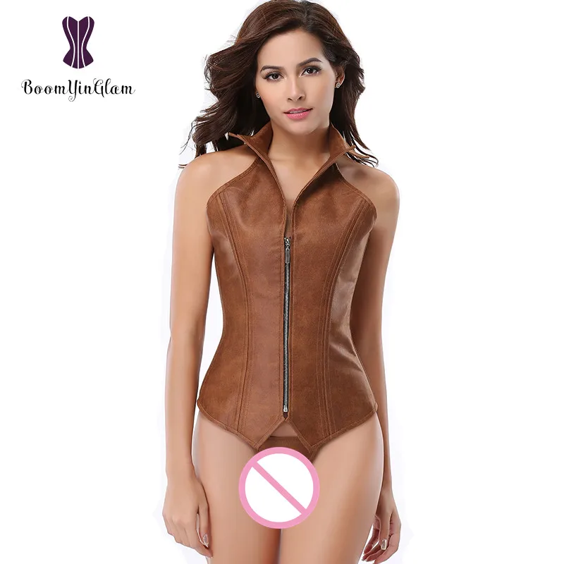 914 # размера плюс 3XL-6XL шейный воротник на молнии спереди коричневый стимпанк