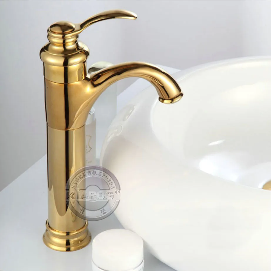 

Bathroom Faucet, gold sink Bathroom Mixer Tap.Deck mounted modern shape basin faucet. Polished single handle basin tap. GY-903K