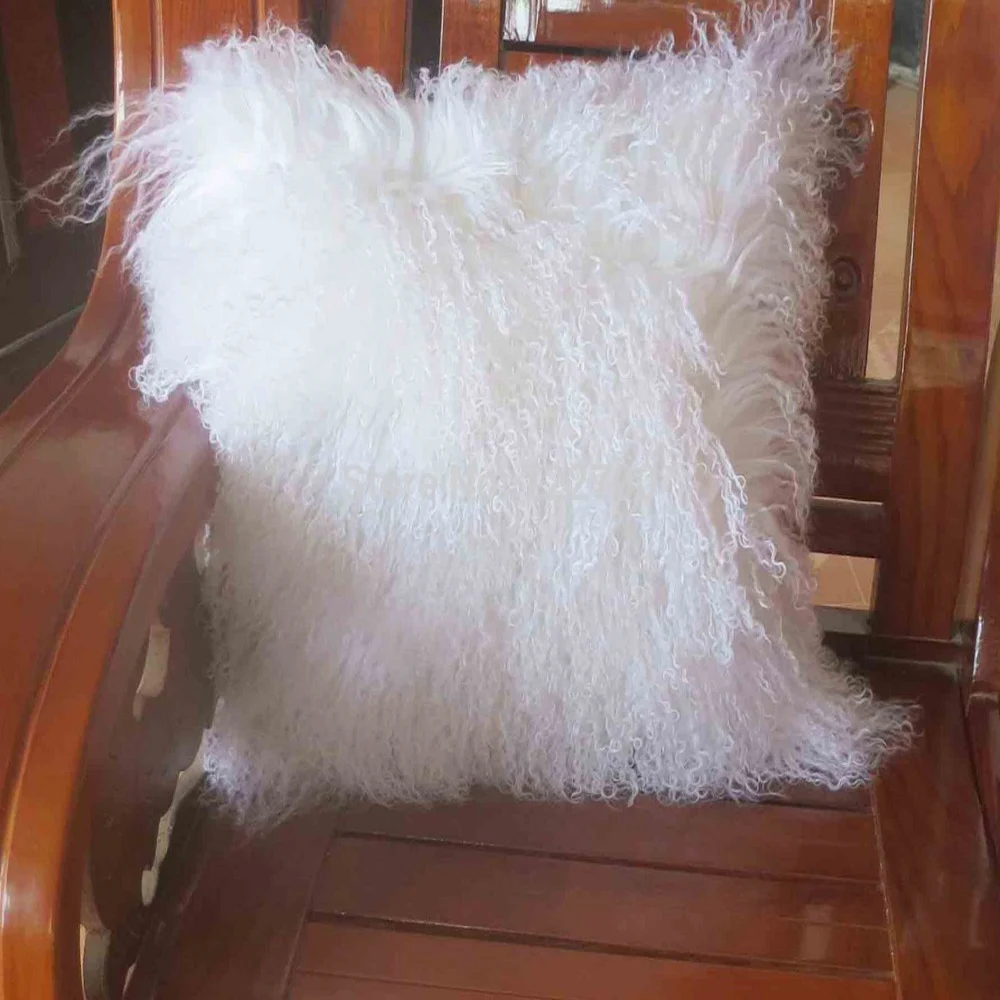 

Double sides Mongolian Lamb Pillow Cover White Real Fur Cushion Cover Decorative Cushion Covers For Sofa Chair 45X45 CM hot sale