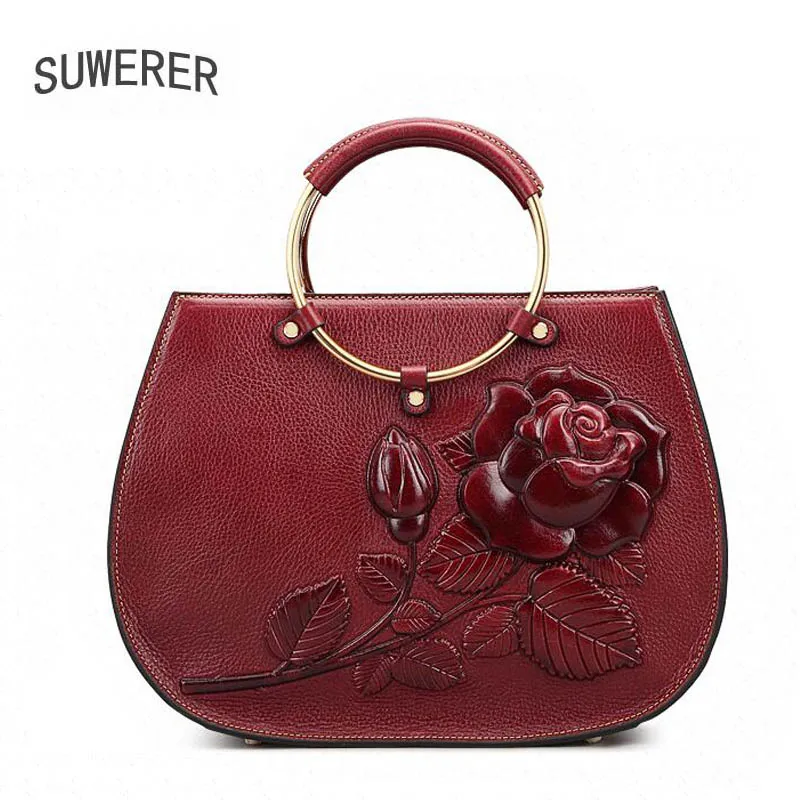 

SUWERER 2019 new women's leather shoulder messenger bag High-end embossed handbag designer bag