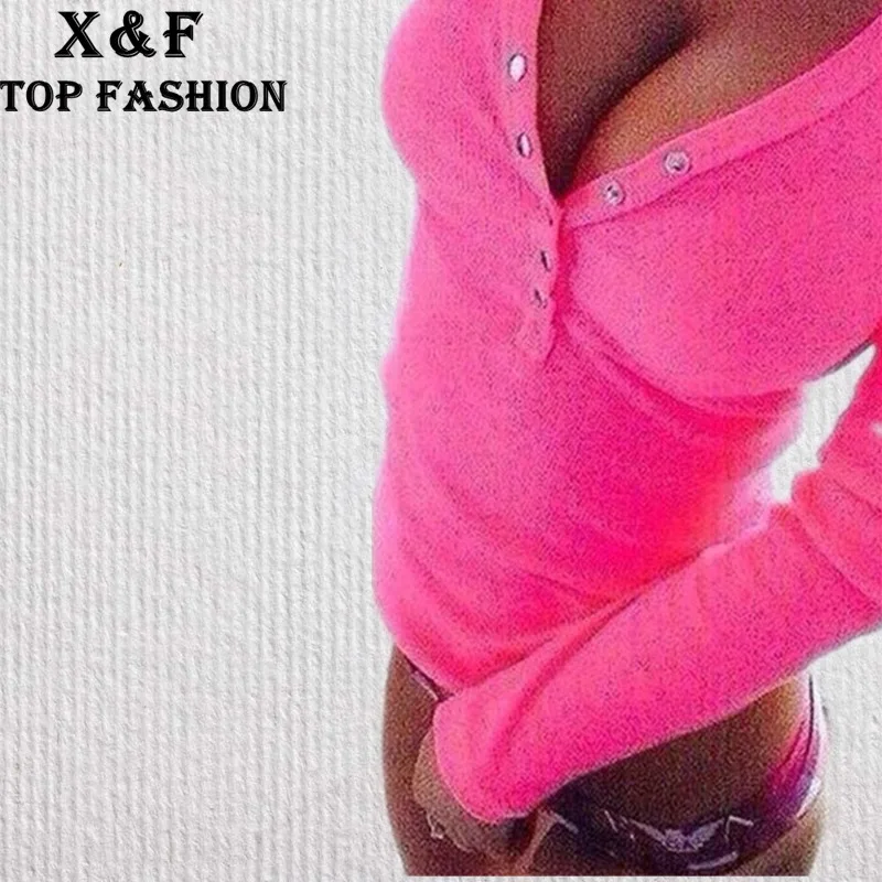 2017 fashion women t shirt Button plus size V neck...