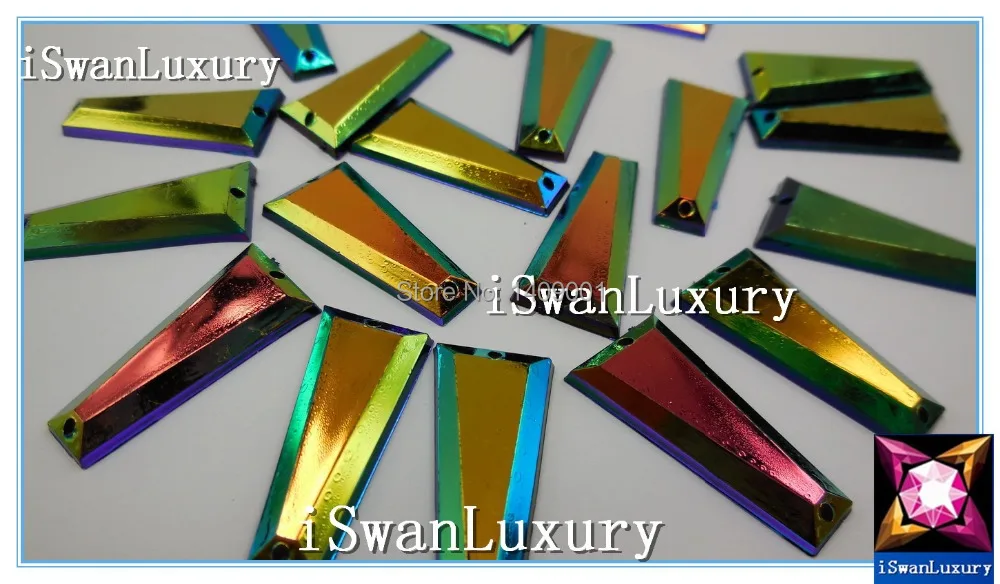 

Perfect 14x30mm Acrylic Blue Green Multi Bi-Color Crystal Strass Stones Sew-on For Sewing Trapezoid Rhinestones Accessories Diy
