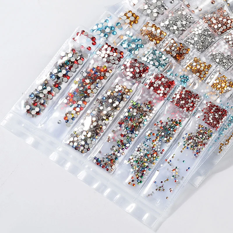 Стеклянные стразы для ногтей с плоской задней поверхностью, смешанные размеры, SS4-SS16, кристаллы для украшения ногтей, камни, блестящие камни, аксессуары для маникюра, 20 цветов