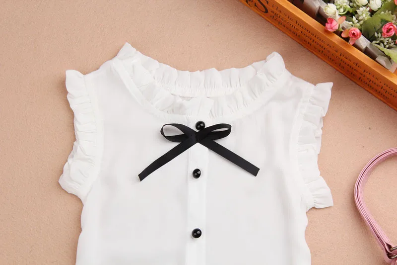 Новые Блузки и рубашки для девочек; белые летние рубашки с галстуком-бабочкой; Camisas Nino; блузка для девочек; 6BBL101