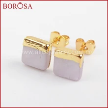 BOROSA золото Цвет 7 мм площади натуральный белый оболочки серьги для Для женщин, мода Druzy Стад Серьги G1363