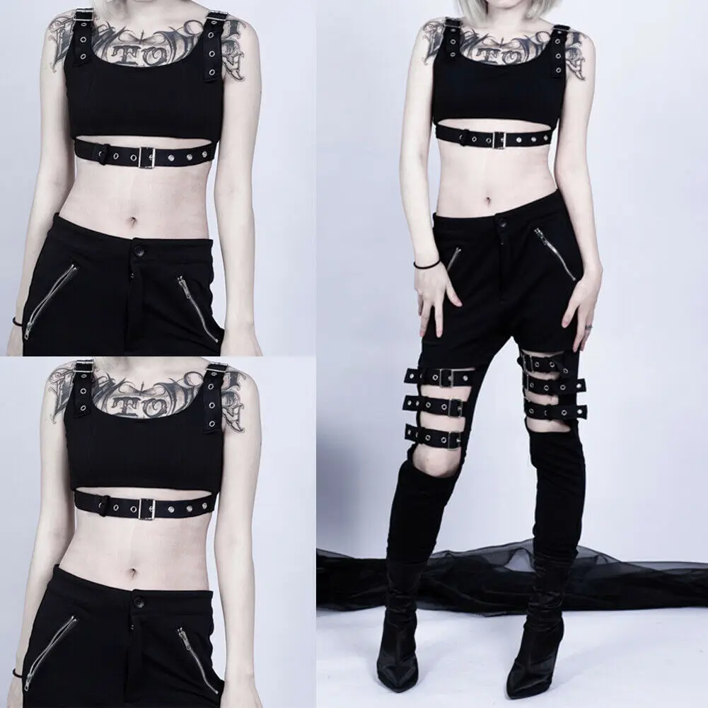 

Hirigin Women Rock style Bandage Sleeveless Blouse Tank Vest Casual Short Crop Top Shirt Punk Style