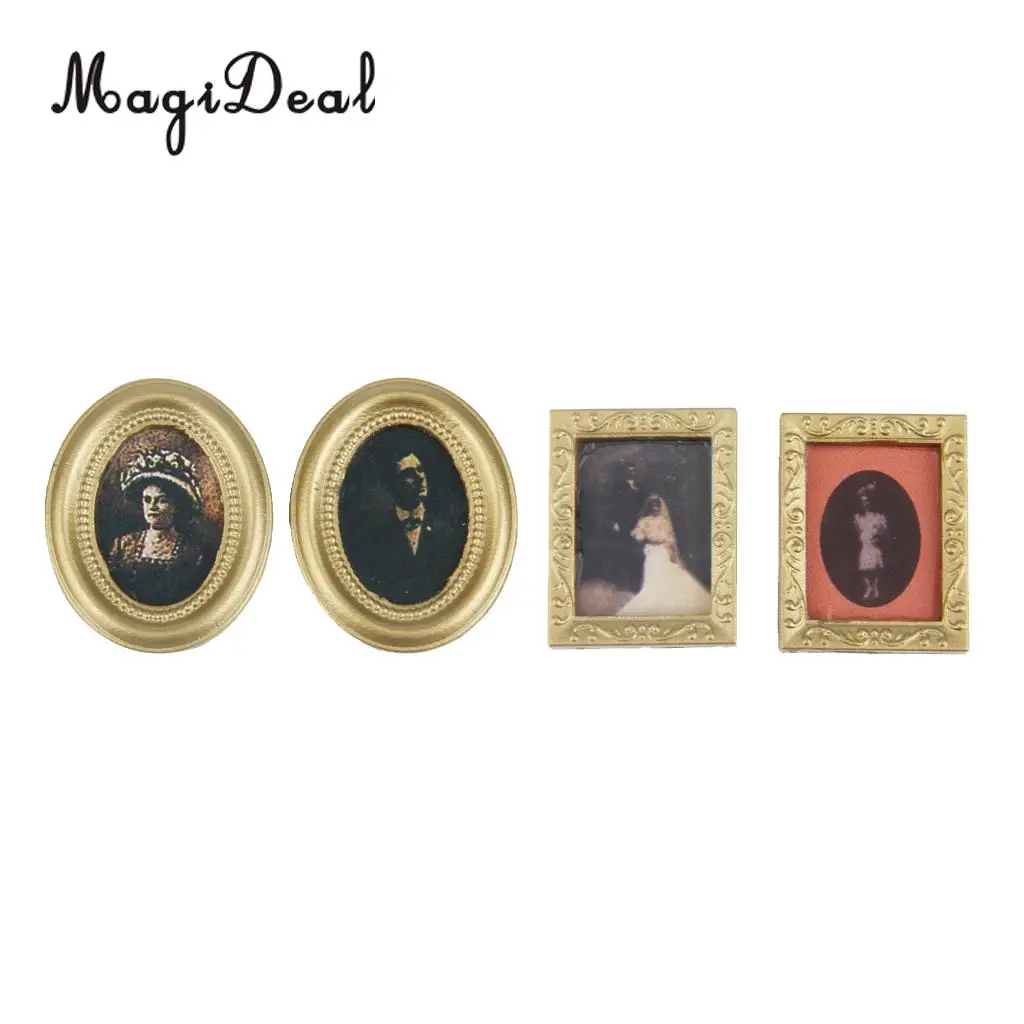 4Pcs 1/12 Dollhouse Resin Miniature Frame Mural Wall Painting for Dolls House Living Room Bedroom Furniture Decor Acc Toys