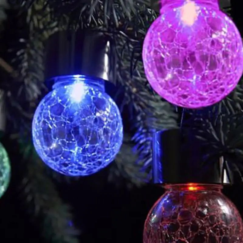 

8PCS Solar Crack Pattern Ball Shape Light Outdoor Decorative Light Stainless Steel Mini Pendant Lamp (Random Color)