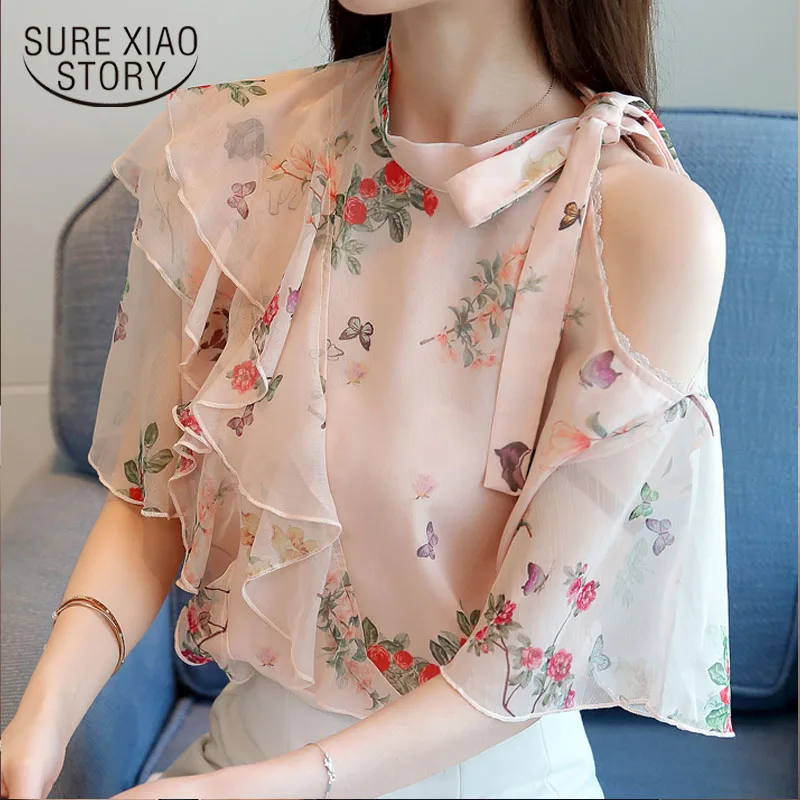 

womens tops and blouses women shirts blusas mujer de moda 2019 Print Ruffles Half Chiffon blouse Butterfly Sleeve 1887 50