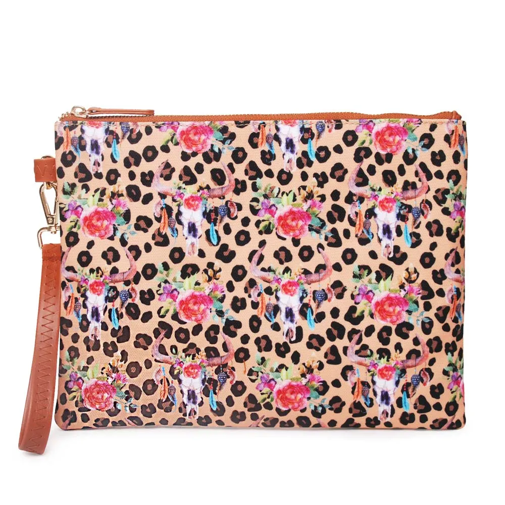 

Leopard Bullskull Clutch Wholesale Blanks Brown Canvas Wristlet Handbag Floral Bullskull Pouch Bridesmaid Gift DOM1061209