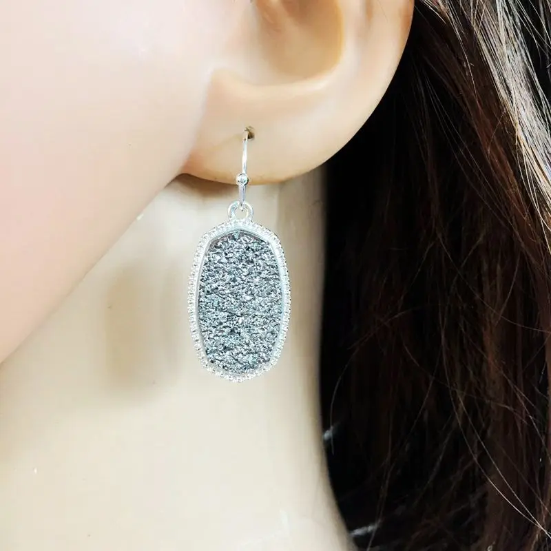 YJX030 6 пара Красочные Druzy камень мини Drusy овальные серьги потрясающие Chic себе Мини Jewelry осень новое поступление - Окраска металла: Grey