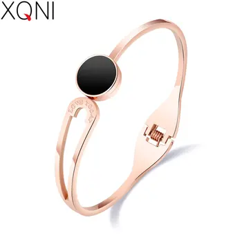 

XQNI Cute Black Round Cake Elastic Opening Bangle For Women Stainless Steel Bangle Rose Gold Color Female Christmas Present