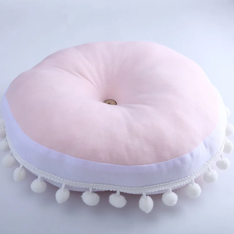 Ins Baby круглая Pom подушка с кисточками детская комната кровать диван фото Декор кресло медитация напольные подушки игрушки подарок на день рождения - Цвет: Розовый