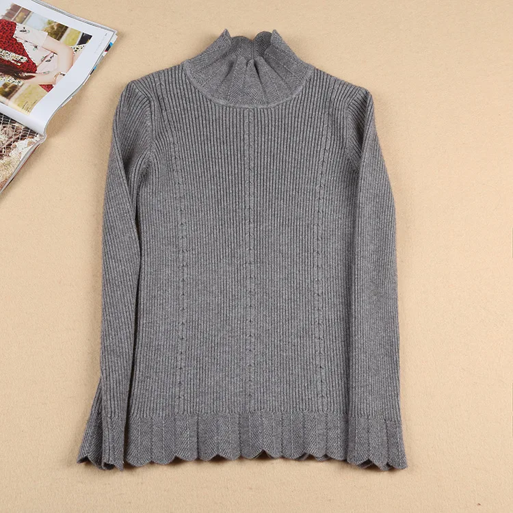 2019 Korean Fashion Thick Women Sweaters and Pullovers Sueter Mujer Ruffled Sleeve Turtleneck Solid Slim Sexy Elastic Women Tops