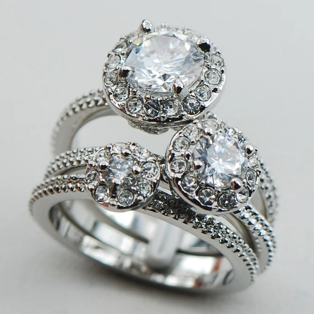 

White Crystal Zircon 925 Sterling Silver Top Quality Fancy Jewelry Engagement Wedding Three Ring Size 6 7 8 9 10 F1119
