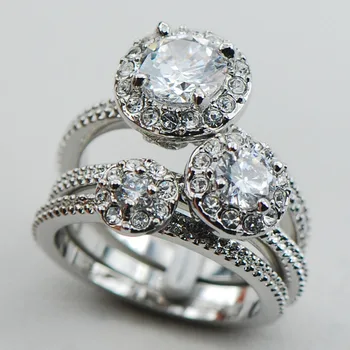 

White Crystal Zircon 925 Sterling Silver Top Quality Fancy Jewelry Engagement Wedding Three Ring Size 6 7 8 9 10 F1119