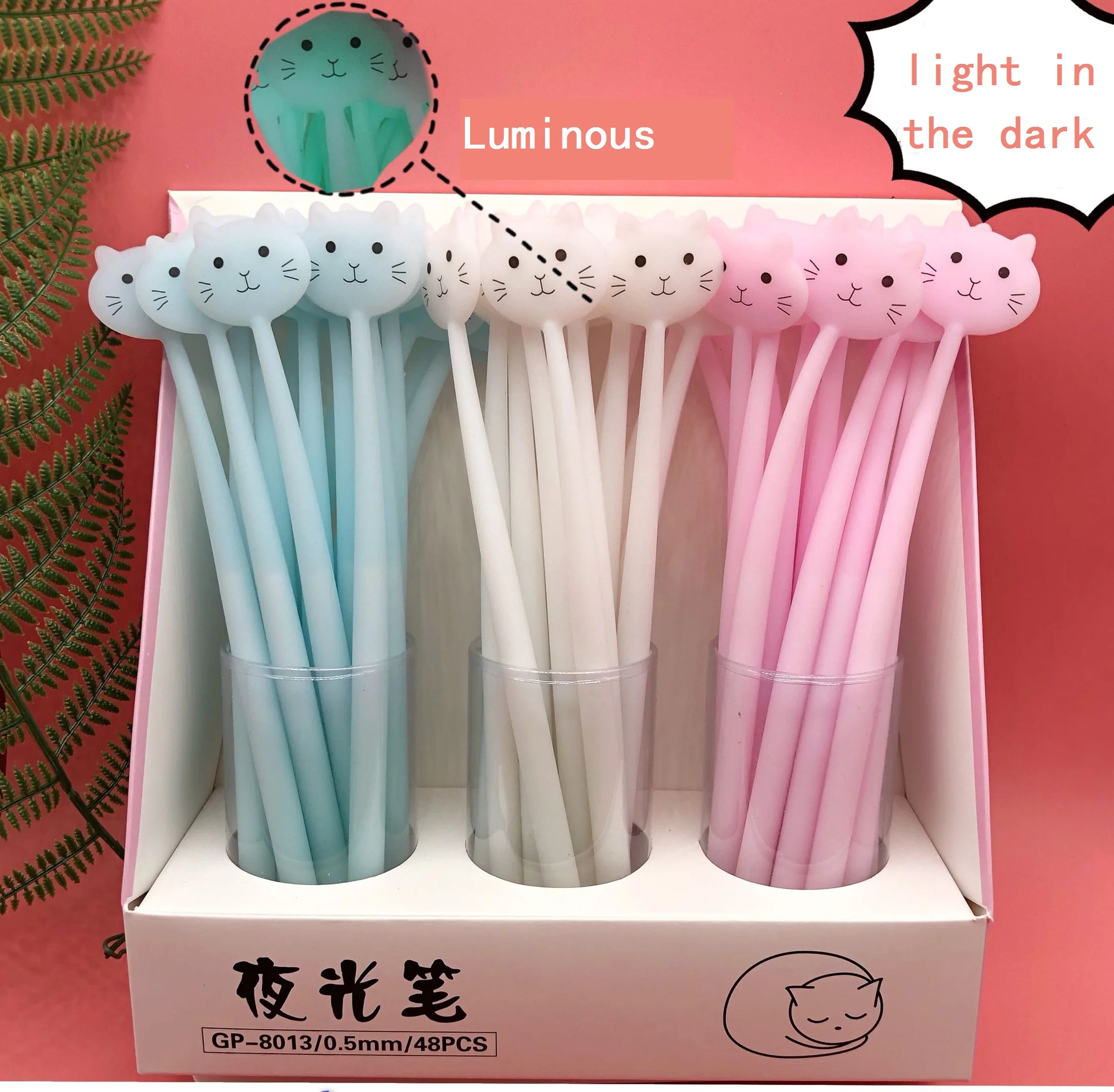 

48pcs/box cute cartoon animal Luminous swing cat full silicone gel pen korean creactive stationery school student water pen