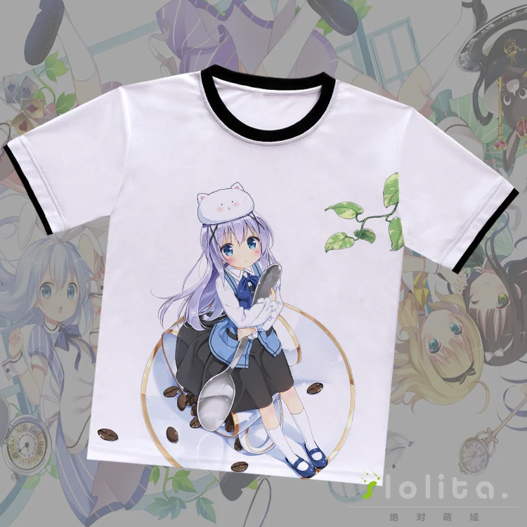 

Anime Is the order a rabbit T-shirt Kafu Chino White Polyester T Shirt Summer Active Otaku Men Women Tops