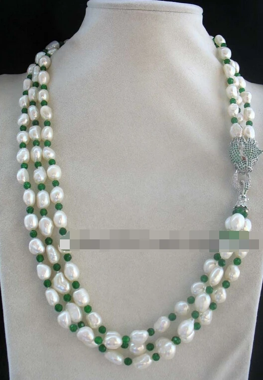

shitou 001621 3rows freshwater pearl white baroque leopard necklace