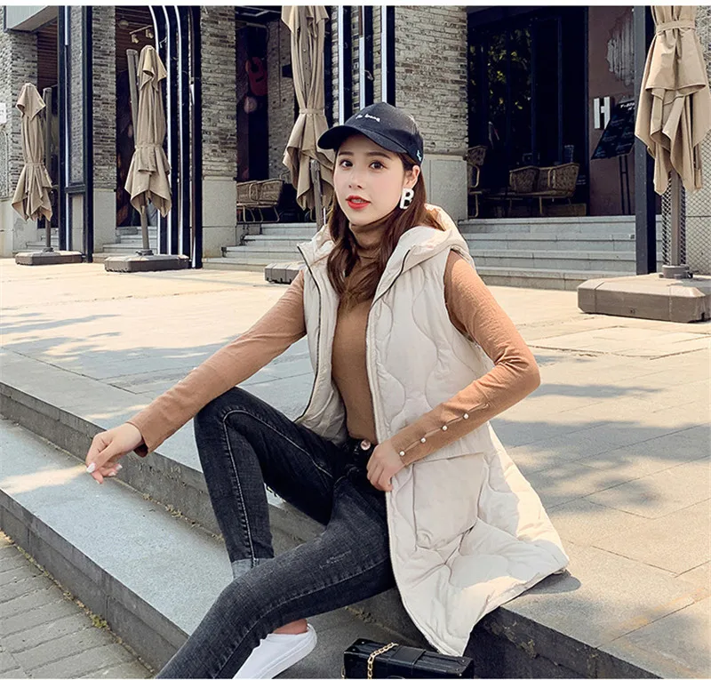 New fashion thicken warm cotton down vest women single button loose version long sleeveless coat women winter veste femme