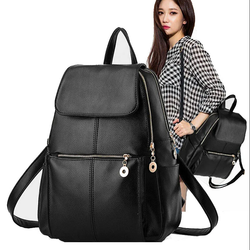 Black Sports Bag Zipper Shoulder Bag High Quality Women Backpacks PU