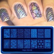 Büyük Dijit tırnak damgalama plakaları siyah çiçek dantel paslanmaz çelik Nail Art damga şablon manikür tırnak araçları