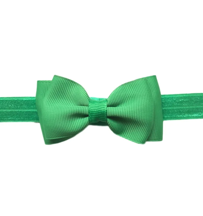 Двойной лук оголовье новорожденных аксессуары для волос обувь девочек эластичные повязки сатиновая лента-цветы детей головные уборы - Цвет: Green