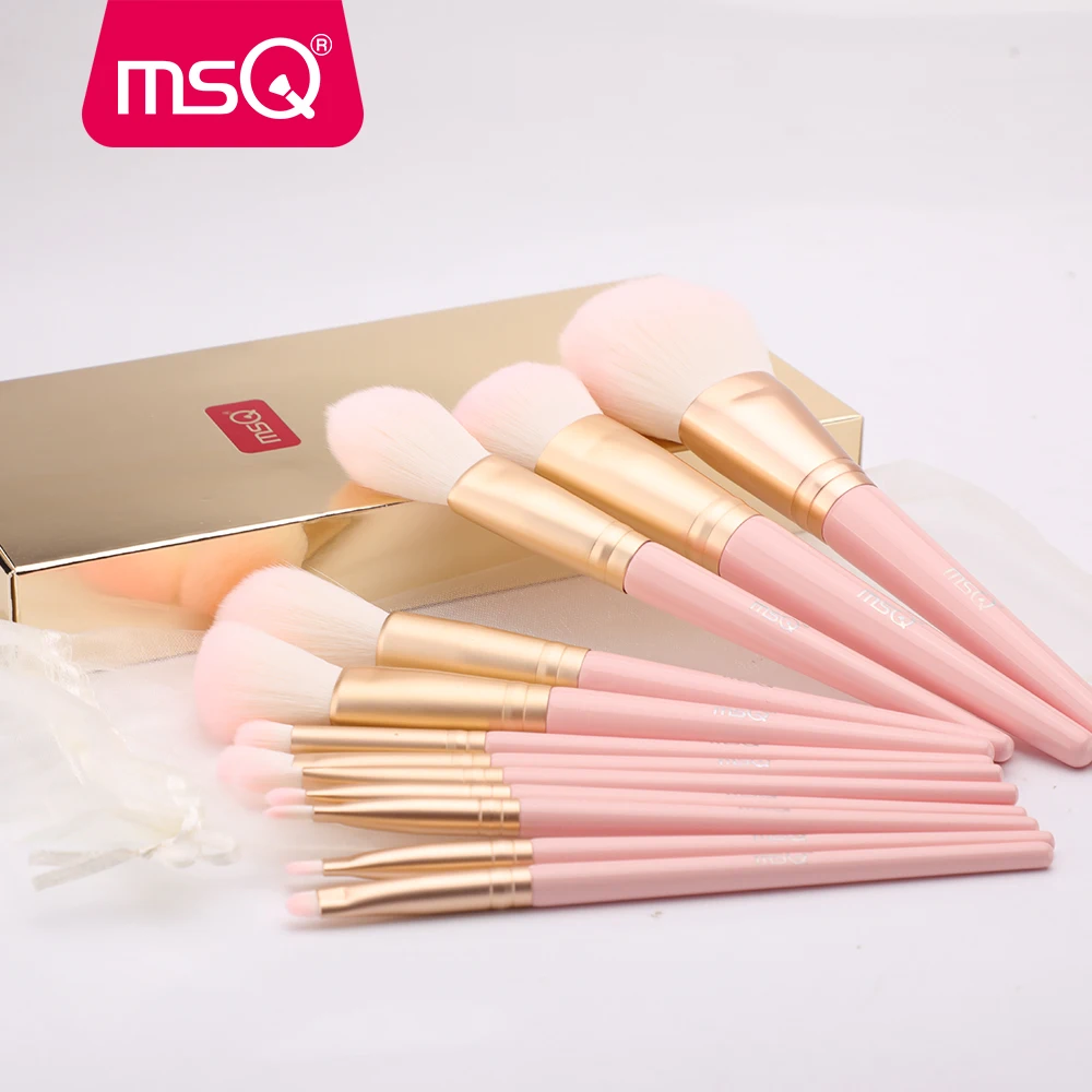 MSQ 12 шт. набор кистей для макияжа основа пудра Контур тени для век губы наборы кистей для макияжа розовая деревянная ручка инструменты для макияжа