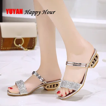 

2020 Summer Sandals Women High Heels Luxury Shoes Women Designers Women Square Heels Sandals Ladies Shoes Bling Gold Silver A681