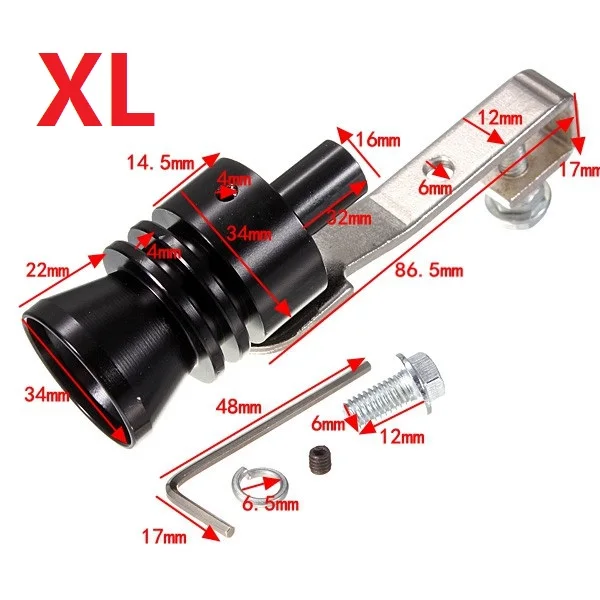 Универсальное автомобильное транспортное средство, мопед, алюминиевый выхлоп, поддельный турбо свисток, труба, звук, глушитель, предохранительный клапан S/M/L/XL - Цвет: Black-XL