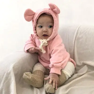 Милая бархатная одежда с ушками медведя для малышей Одежда для маленьких девочек детское розовое Боди Одежда комбинезоны для малышей - Цвет: Розовый