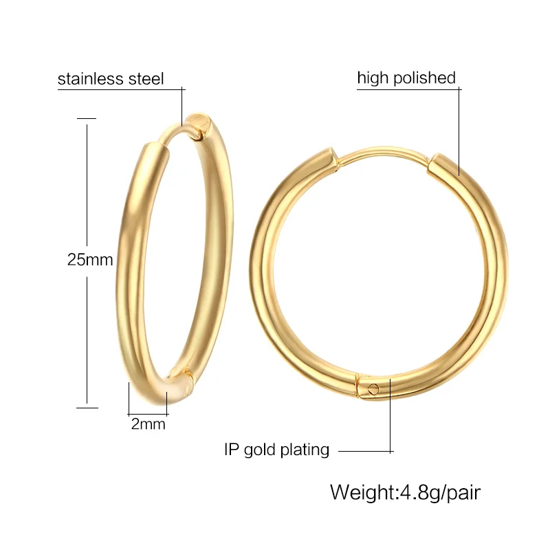 Новые женские модные ювелирные серьги-гвоздики из нержавеющей стали круглые серьги для хряща, носа и губ, 11 мм, 20 мм, 25 мм 4 цвета - Окраска металла: 25mm gold