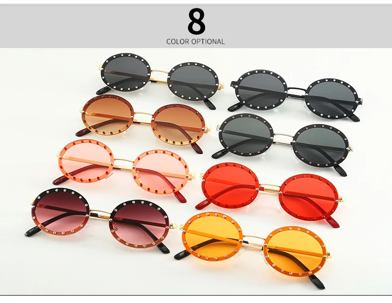 Роскошные Ретро алмазные Овальные Солнцезащитные очки женские брендовые дизайнерские Винтажные Солнцезащитные очки с заклепками женские