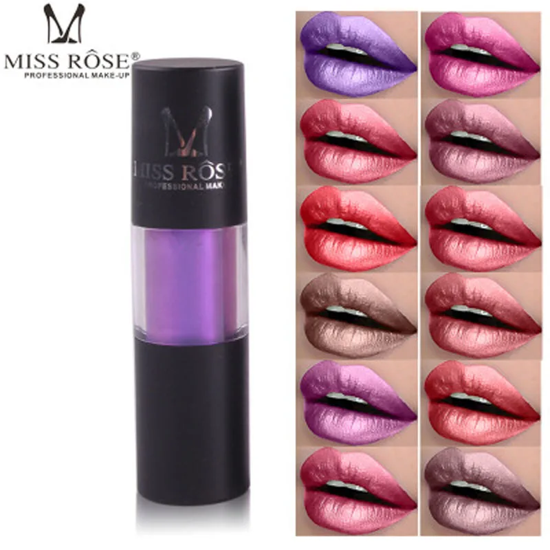 MISS ROSE 12 Sexy Long Lasting Moisturizing Color Lipstick Lip Gloss Metallic Luster Cosmetic Beauty Lipgloss Makeup |