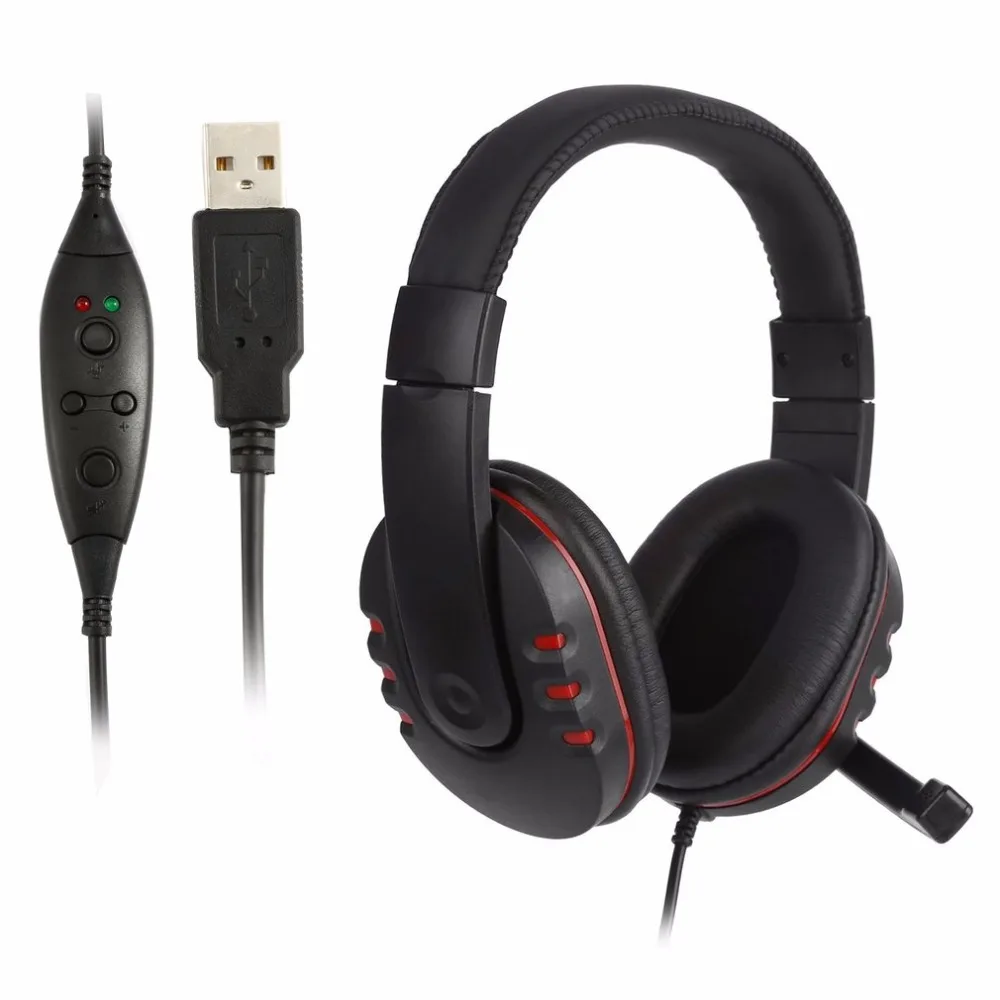 Elivebuy USB Wired Stereo pc gamer Headphone with Mic casque audio Volume Control 2 m Computer