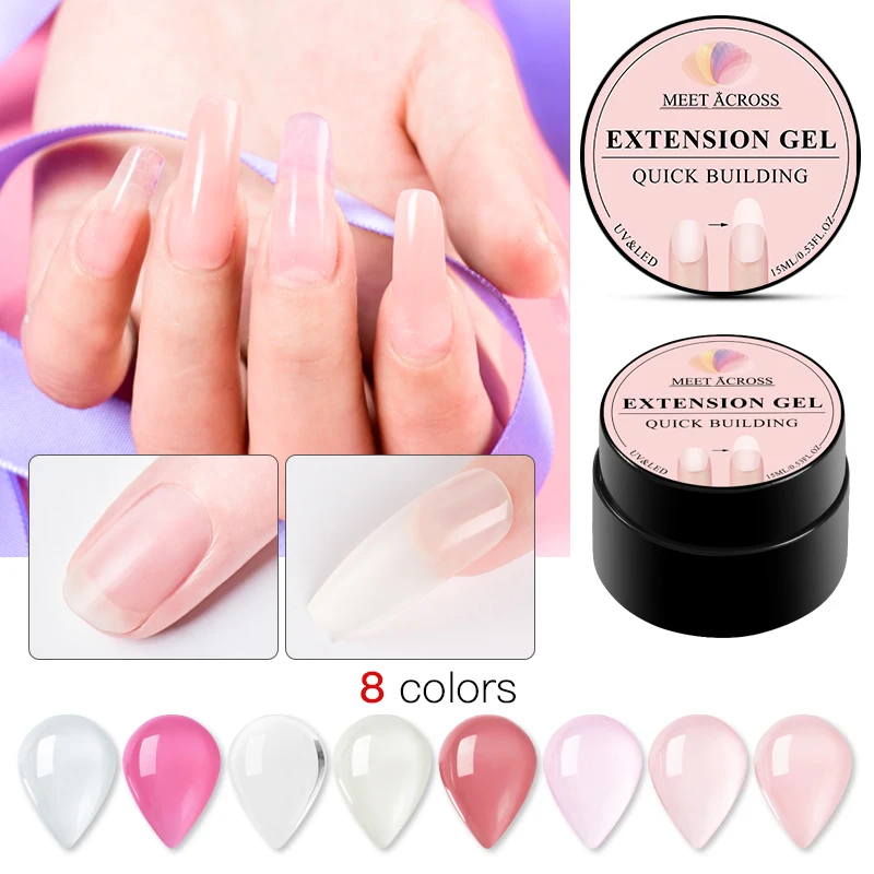 

MEET ACROSS Nail Extension Gels Quick Building Nail Art Tips Extend UV Builder Nail Gel 15ml Manicure Led Nail Art Varnish