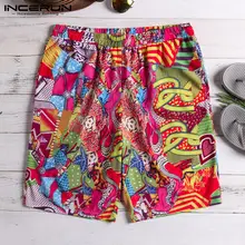 INCERUN летние модные мужские шорты с принтом и эластичной резинкой на талии повседневные свободные дышащие шорты мужские пляжные Гавайские шорты низ 5XL
