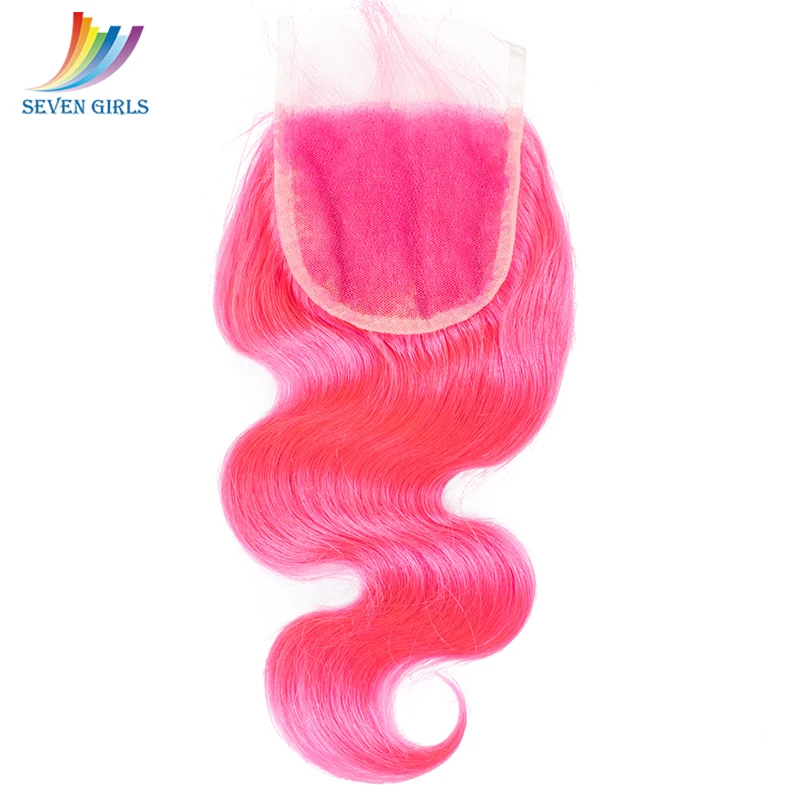 Sevengirls розовые кружева закрытия бразильского тела волна класса 10A девственные человеческие волосы 4x4 закрытия с ребенком волос