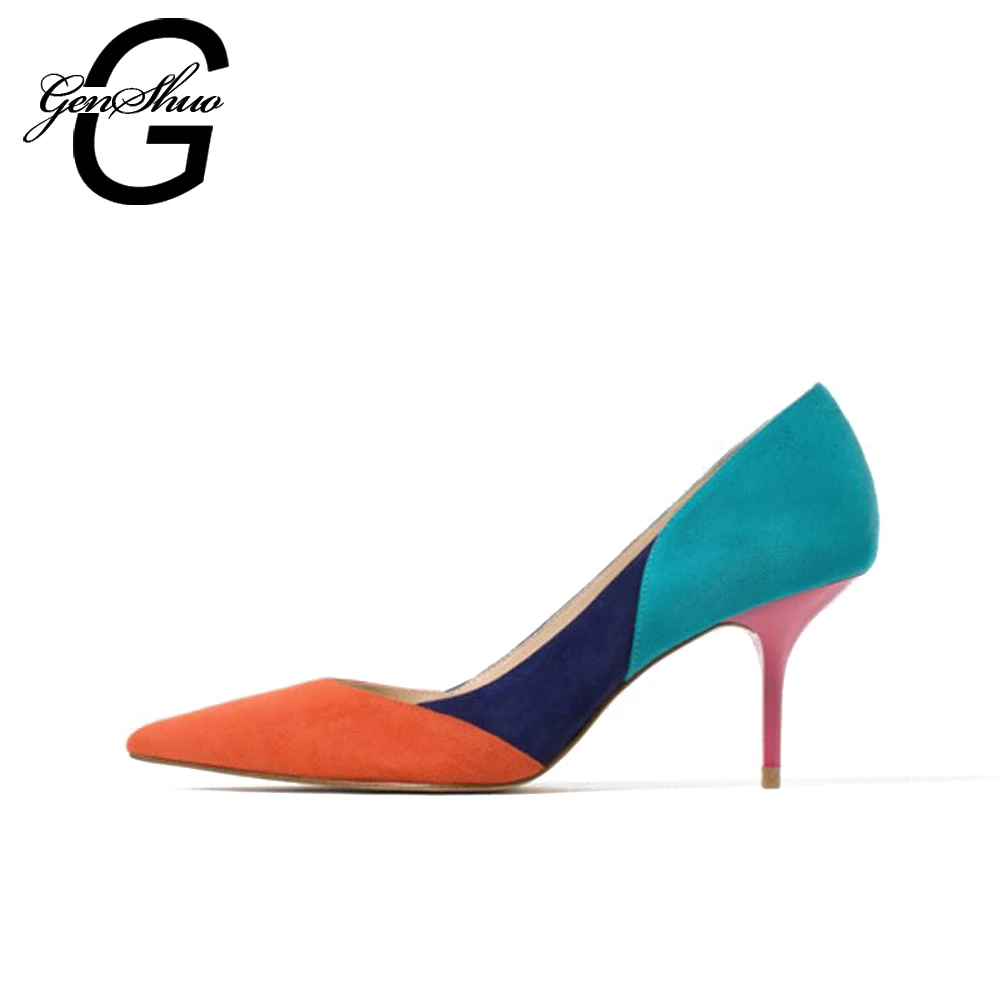 Mixed Color Classic Women High Heels Shoes 7cm Female Simple Women Pumps Heels Dress Shoes Orange,6.5