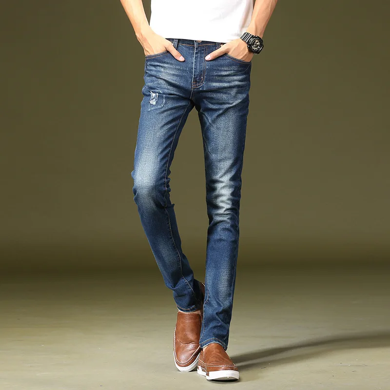 Men Jeans Business Casual Straight Slim Fit Blue Jeans