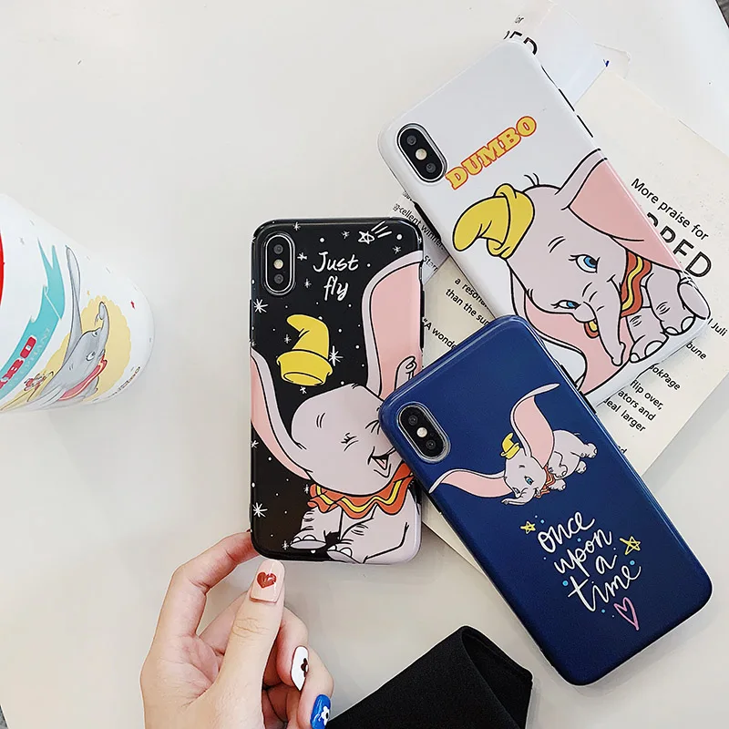 

Cute Cartoon Dumbo Elephant PINK phone case for iPhone X Xs Mas Xr 10 7 6 6s 8Plus case matte IMD Silicon Back Cover Coque