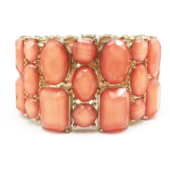 

Female Resin Bracelet Gold Color Alloy Bracelets For Women Elastic Wide Bangles Jewelry Accessories Party Gift