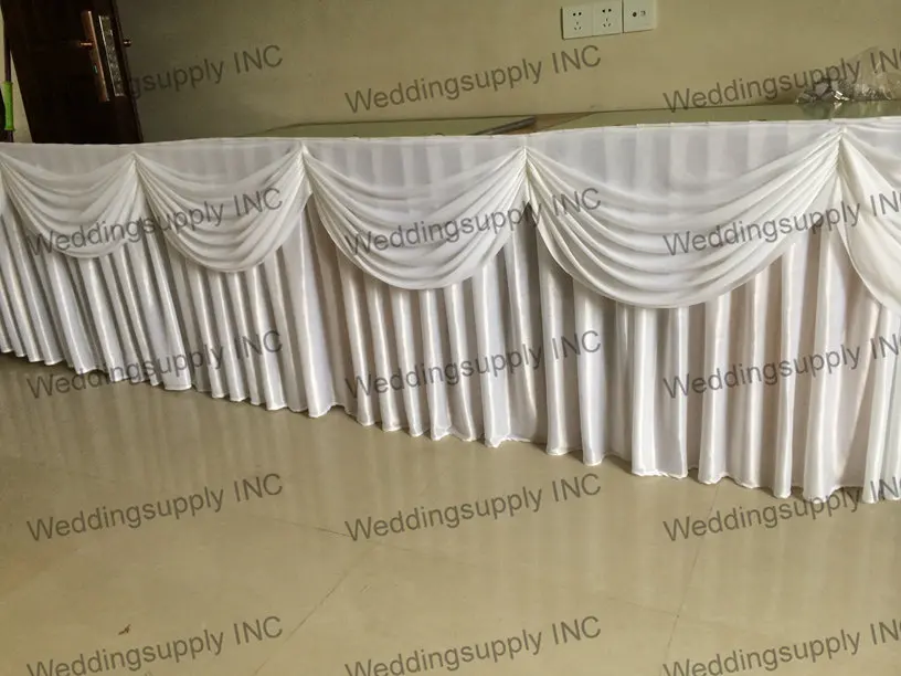 

5 Pieces Luxury wedding table skirt with swag table skirting with pleated drape table linen